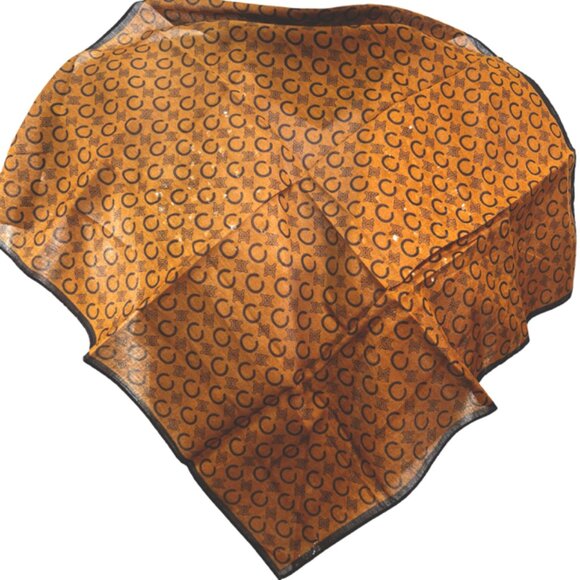 New Unused Celine Paris Mini Scarf/Handkerchief Cotton 19" Coffee Brown Logo(66 - Picture 2 of 5